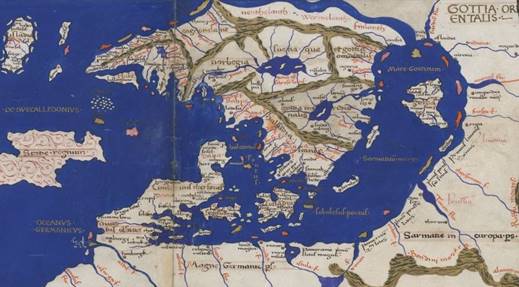 1467 omkr. Skandinavien enl Ptolemaios Geographia